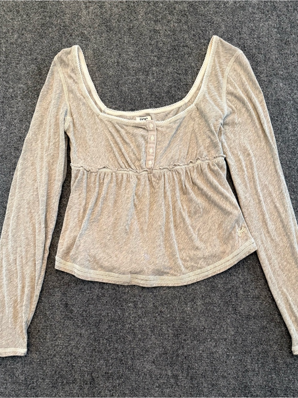 BDG Urban Outfitters Gray Brittney Lace Henley Babydoll Top Size L